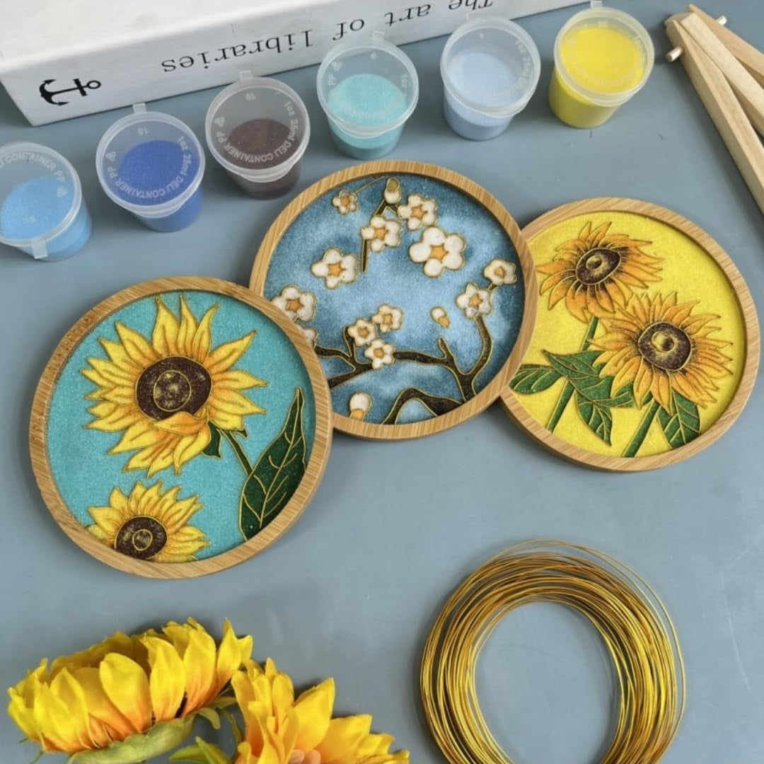DIY Coaster Craft Kits, Cloisonne Filigree Enamel Art Painting Crafts Coasters Starter Kit, DIY Craft Coasters Supplies for Adults, Hobby for Adults Women Elderly, Handmade Home Decor Gifts