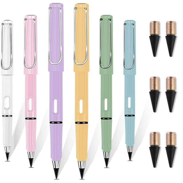 6pcs Everlasting Pencil, Inkless Pencils Eternal with 6pcs Replacement Nibs, Infinity Pencil Magic Pencils, Portable