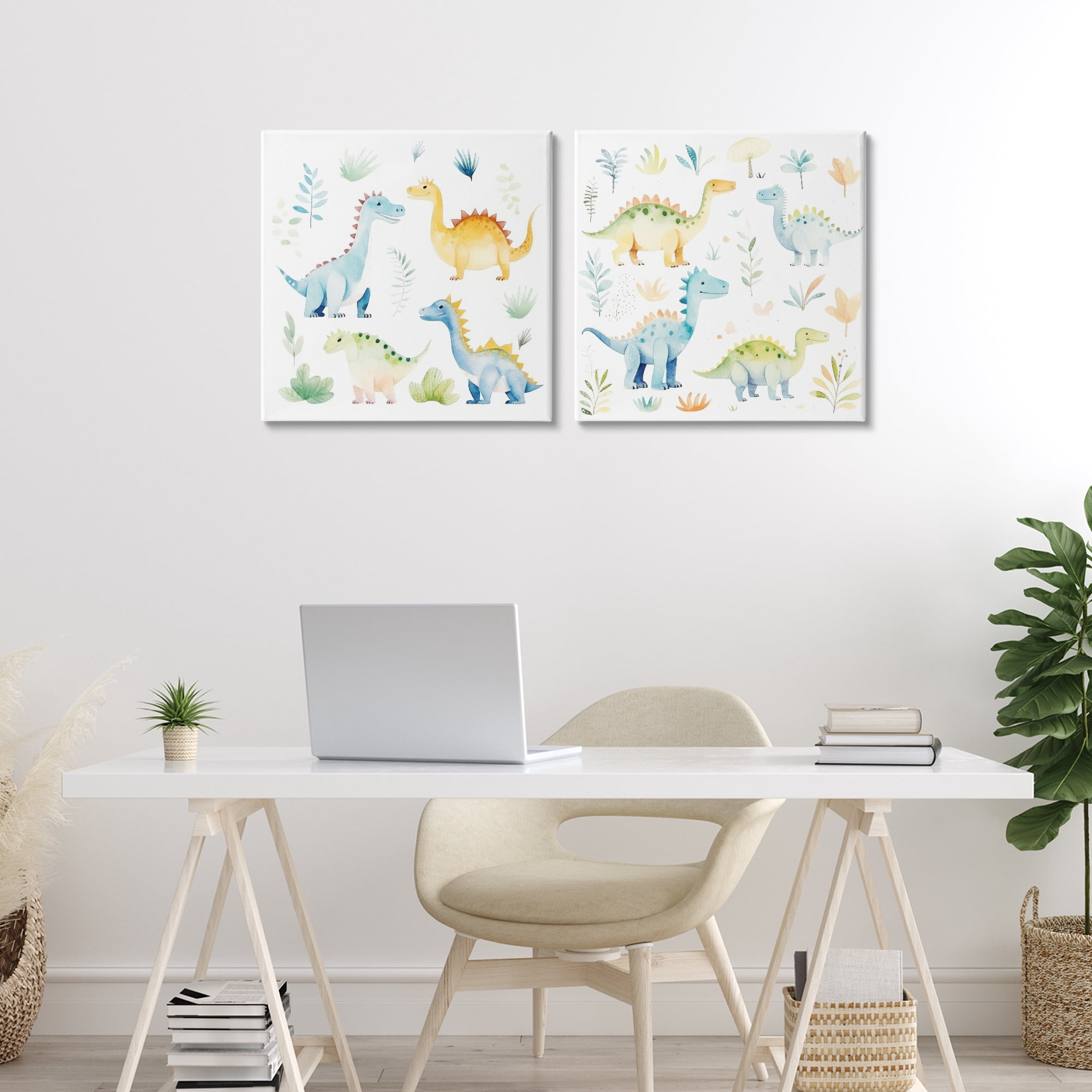 Stupell Industries Playful Dinosaur Wonders 2 Piece Canvas Wall Art Set, design by Lazar Studio