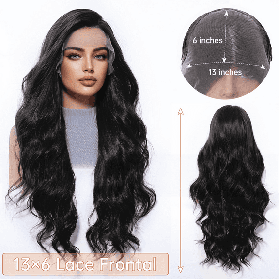Fanty Natural Black Wig Headset Imported Silk 13 * 6 Lace Large Area Natural Seamable Long Curled Hair with Large Waves