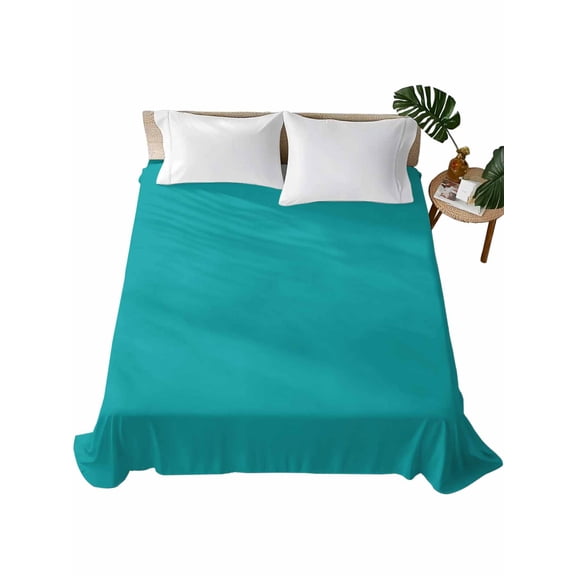 Twin XL Size Flat Sheet Only, Pure Teal Green Soft Brushed Microfiber Bed Sheets, Simple Solid Color Hotel Quality Breathable Bedding Top Sheet, Easy Care, 66"x102"