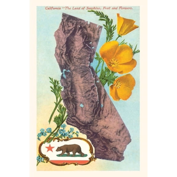 Pocket Sized - Found Image Press Journals: "The Vintage Journal California Map with Bear and Poppies (Paperback)