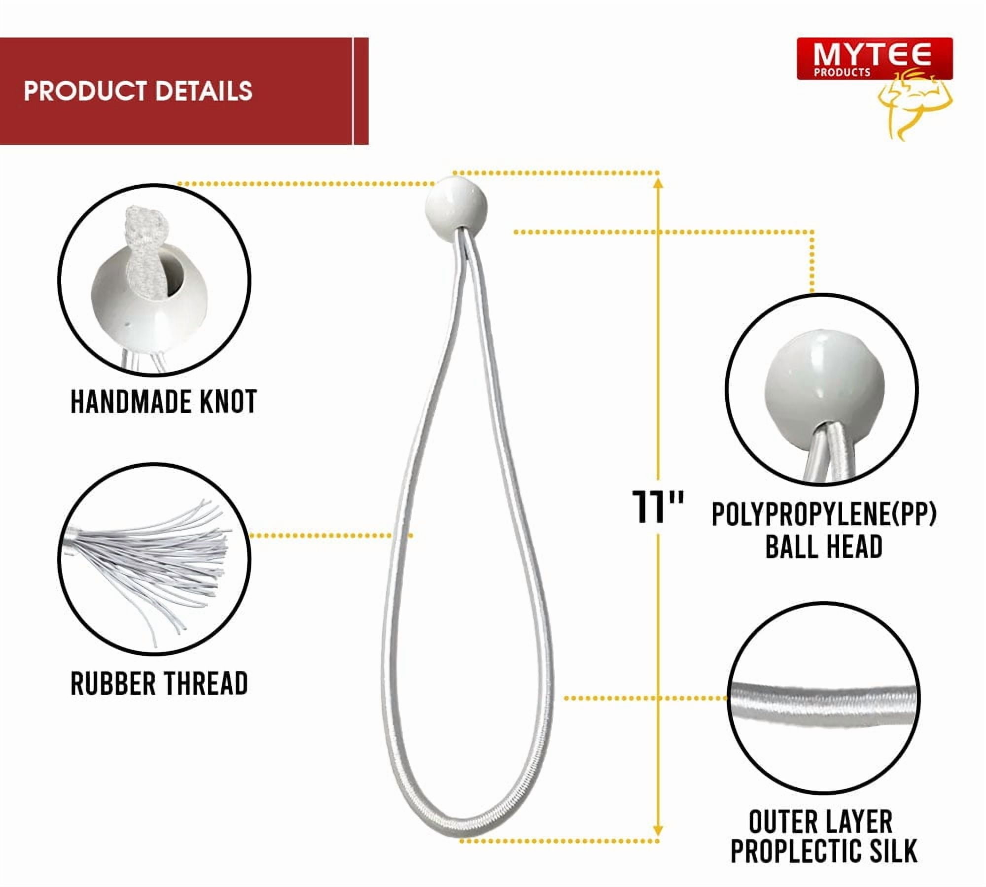 (50 Pcs) 11" White Ball Bungee Cords for Tarp Tie Down - Heavy Duty Canopy Bungee Loop Cords w/Balls for Camping, Shelter, Cargo, Tent Poles (5 MM Thick)