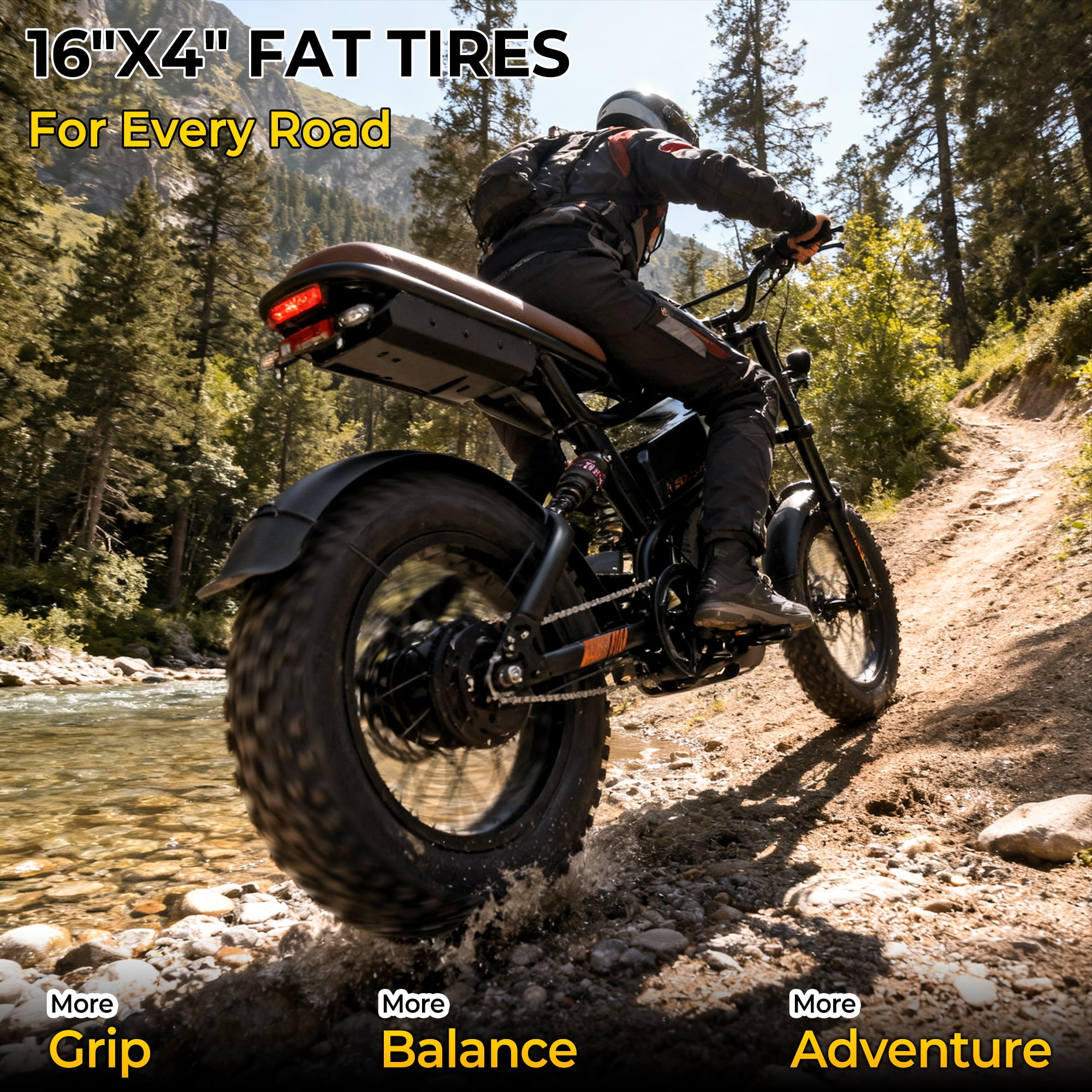 Skeri 750W (Peak 1000W) Electric Bike with Electric Battery, 16” x 4” Fat Tire Dual Suspension E-Mountain Bikes, 48V 13Ah Battery UL2849