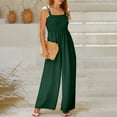 thumbnail image 7 of Womens Smocked Jumpsuit Dressy Casual High Waist Rompers with Pocket Wide Leg Sleeveless Office Work Jumpsuit, Green, L, 7 of 7
