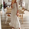 thumbnail image 2 of Fesfesfes Women Chiffon Spring Casual Print V Neck Dress 3/4 Sleeve Long Dress, 2 of 8