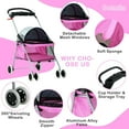 thumbnail image 4 of YRLLENSDAN,Dog Stroller for Medium Dogs 30 Lbs,Cat Strollers for 1 Cat,Pet Stroller for Small Dogs,with Bottle Holder And Sponge Pad,Foldable,Yellow Pink, 4 of 7