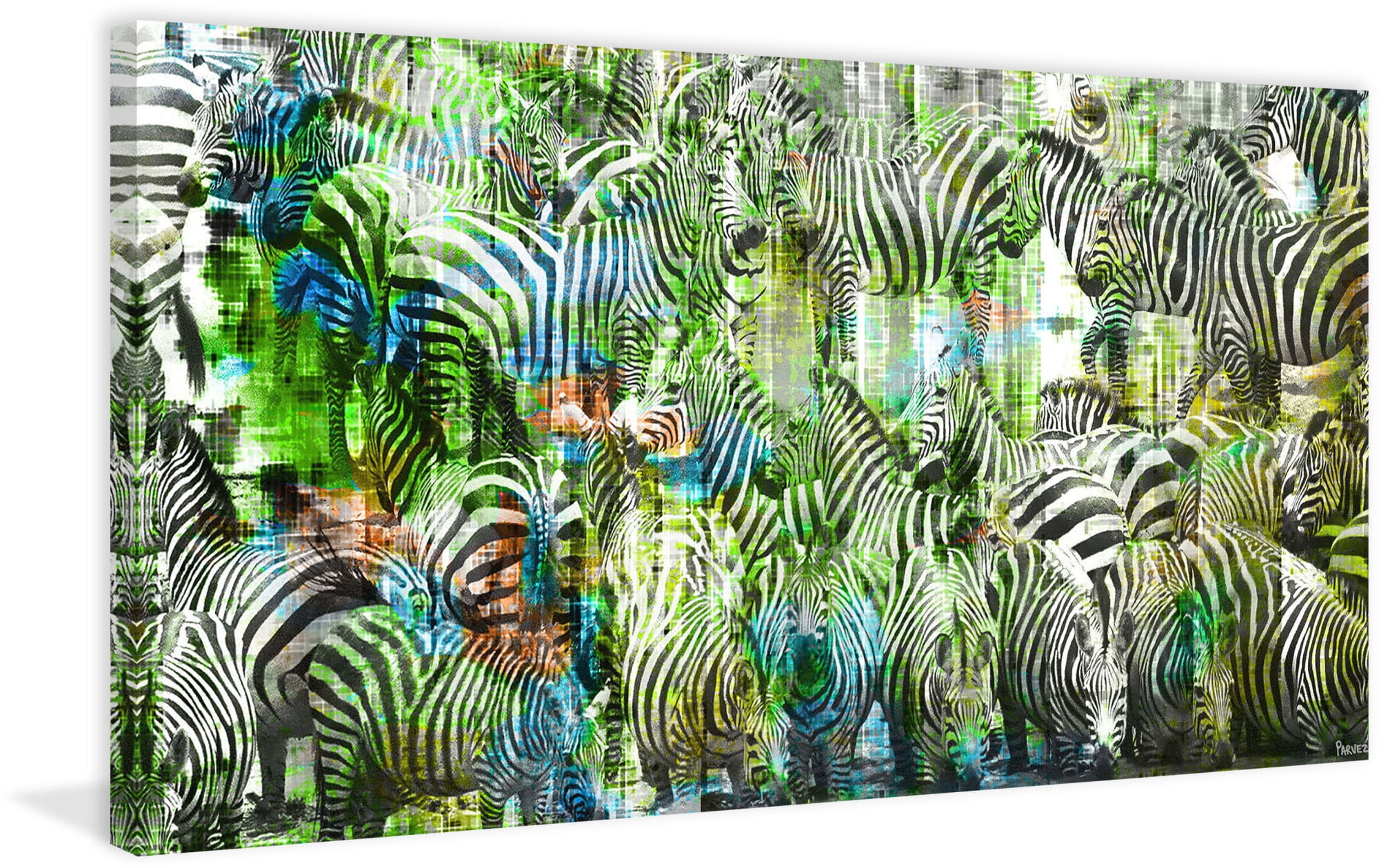 Parvez Taj "Green Zebras" Print on Canvas