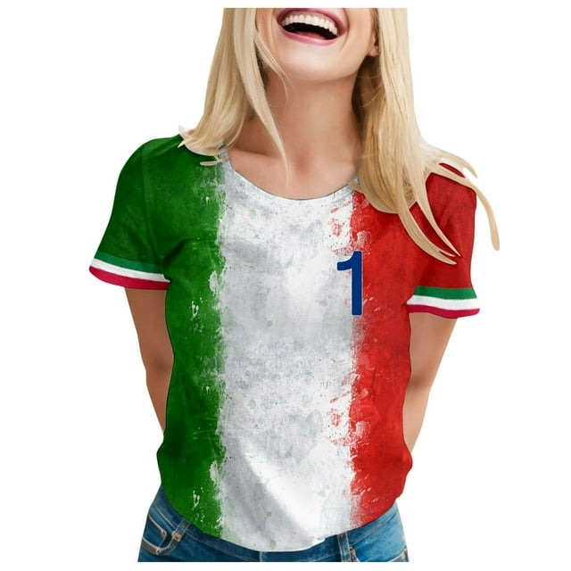 Afdoent Womens T Shirts Famale Spring Summer Italian Printed Short Sleeve Crew Neck Top Fashion Tee