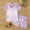 thumbnail image 4 of Huowey Kids Girls Satin Pajama Short Set Lovely Print Button Up Turndown Collar Blouse Matching Elastic Waist Shorts Loungewear Outfits Soft Cozy For Girls Nightwear Suit,Purple,2-3 Years, 4 of 7