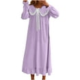 thumbnail image 3 of Women's Long Loose Flannel Nightdress - Winter Thick Warm Sleepwear, Cute Casual Knee-Length Pajamas Dress for Home Loungewear Purple XXL, 3 of 9