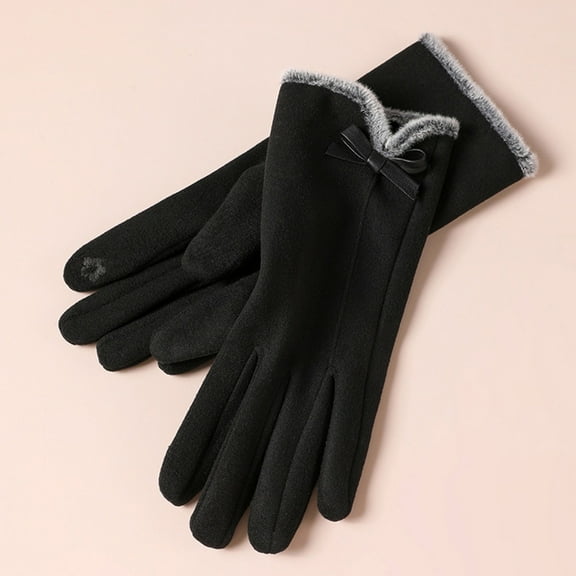 breaise Winter Gloves Warm Lined Touch Screen Driving Gloves Suede Leather Bow Plush Wrist Mitten Women