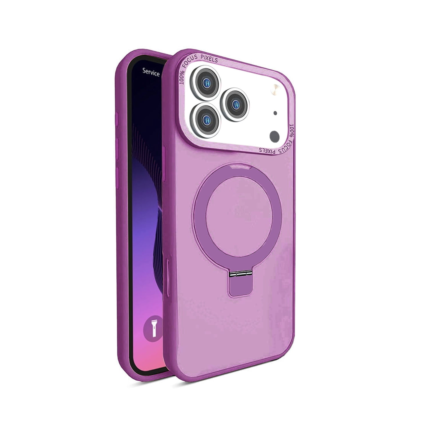 Shockproof Carbon Fiber Case with Metal Ring Stand for iPhone 17 Pro Max - Purple