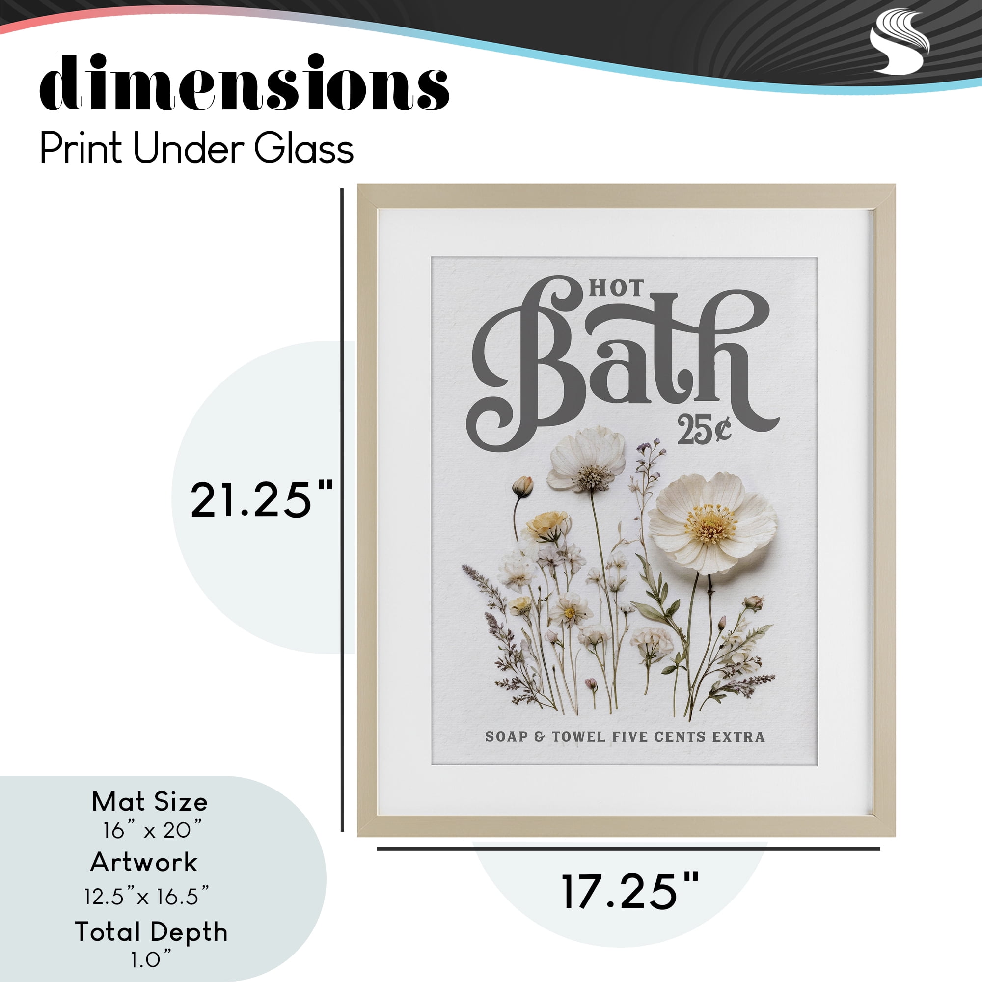 Pressed Flowers Hot Bath Birch Framed Print Under Glass, design by Lettered and Lined