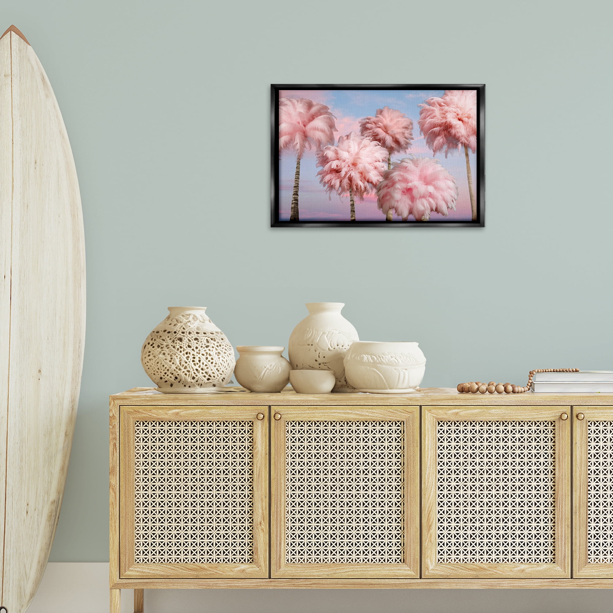 Stupell Industries Fluffy Pink Palm Trees Botanical & Floral Painting Black Floater Framed Canvas Art Print Wall Art, 25 x 17