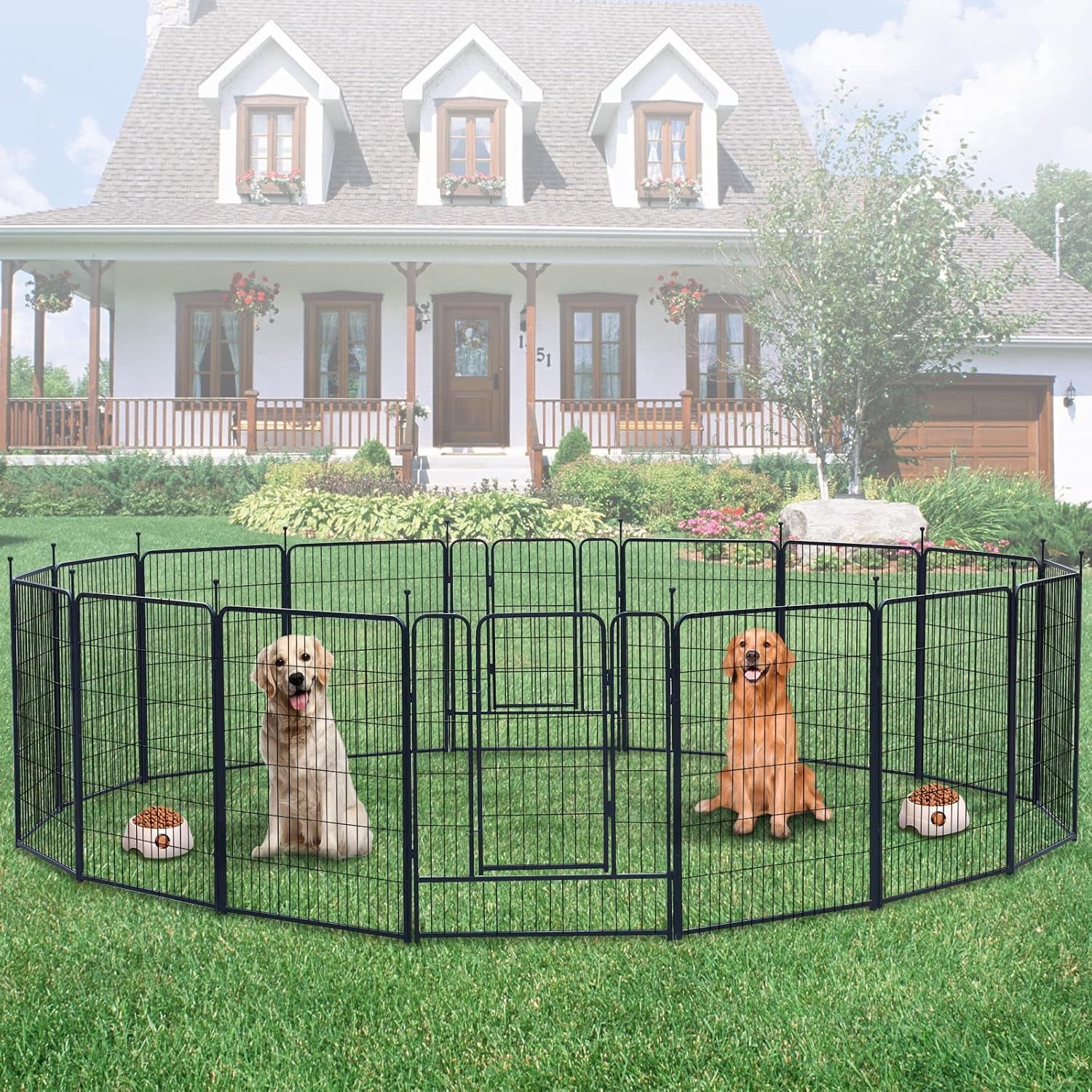 Metal Dog Playpen Portable Outdoor Fence for Large Medium Small Dogs, Foldable Yard Pet Enclosure with Door, 32 Panels 45 Inch Height, Black