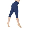 thumbnail image 4 of Women's Low Rise Yoga Pants - Slim Fit 3/4 Length Hip Lift Stretchy Leggings for Workout & Lounge ,Navy,XL, 4 of 7