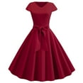thumbnail image 1 of Outfmvch Robe Renaissance Robe Rouge Vintage Col en V Manches Courtes Couleur Unie Robe Décontractée Robe de Cocktail Robe de Soirée Robes pour Femmes Vin 2TG, 1 of 7