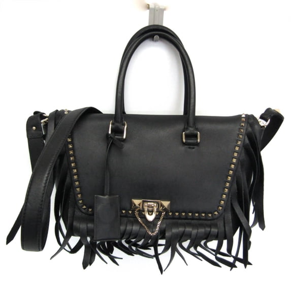 Pre-Owned Valentino Garavani Demiloon PW2B0A47XFT Women's Leather Handbag,Shoulder Bag Black