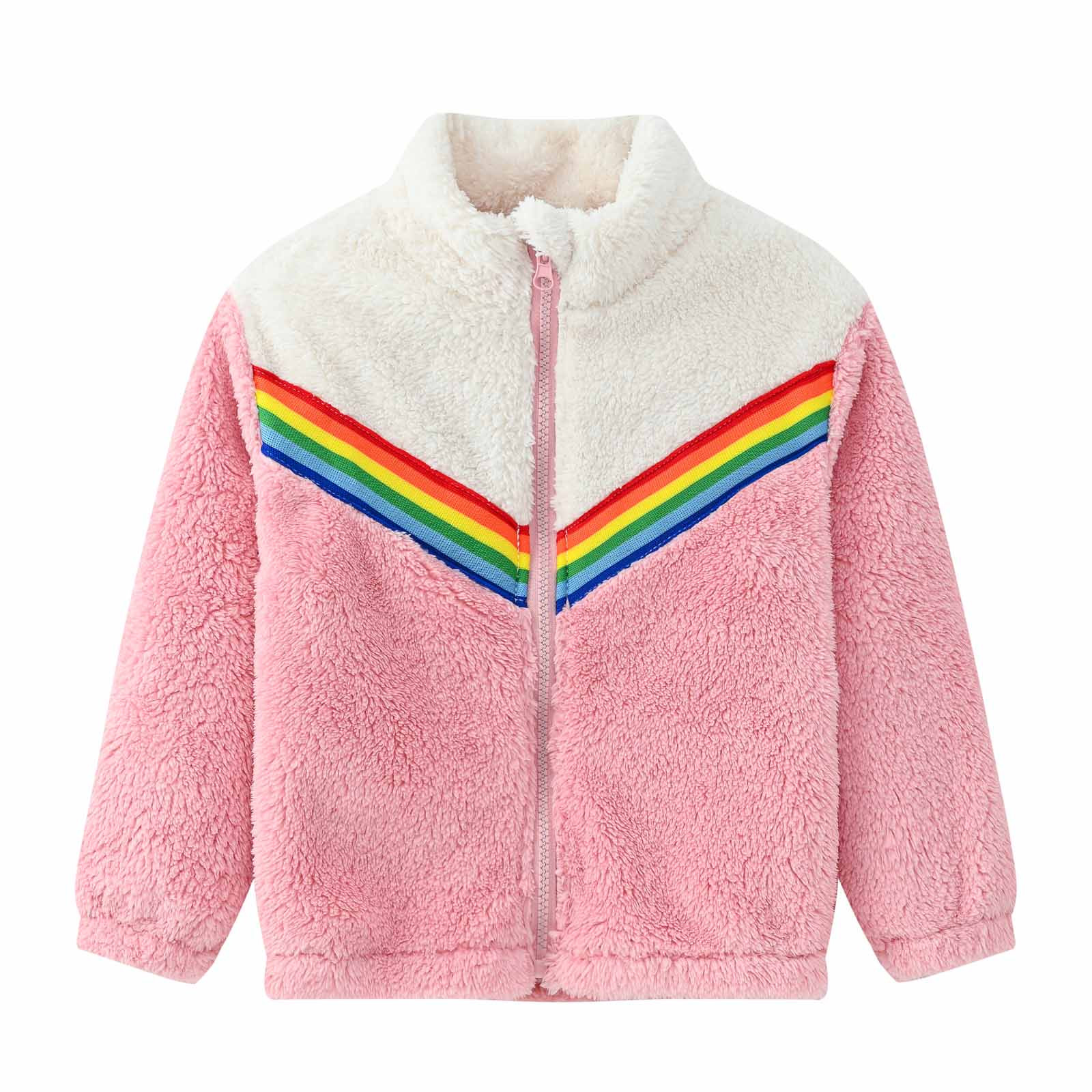 YYDGH Girls Zipper Jacket Fuzzy Sweatshirt Long Sleeve Casual Cozy Fleece Sherpa Outwear Coat Full-Zip Rainbow Jackets(Pink,5-6 Years) - image 1 of 8