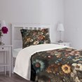 thumbnail image 2 of Ambesonne Floral Quilted Bedspread Set 2 Pcs, Futurist Garden Flowery Art, Twin Size, Sage Green Marigold Coral, 2 of 4