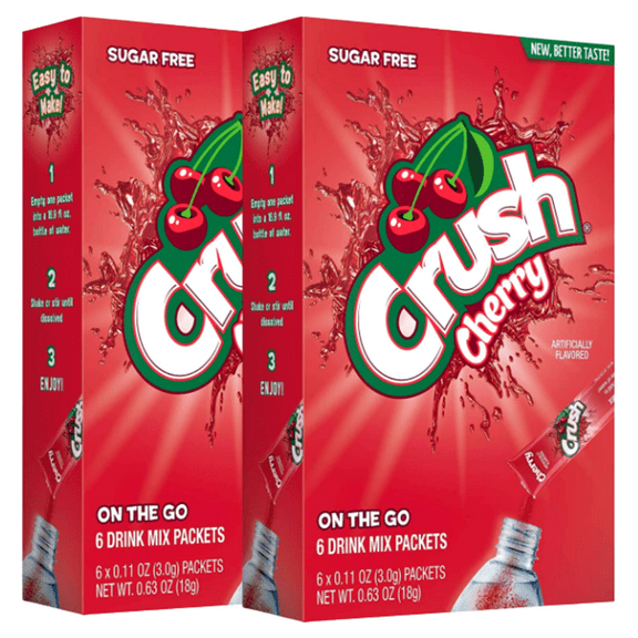 Crush Cherry Singles To Go Water Drink Mix Sugar Free Low Calorie Water Enhancer Powder Sticks Beverages 2 Boxes - 6 Sachet per Box - 12 Total Servings