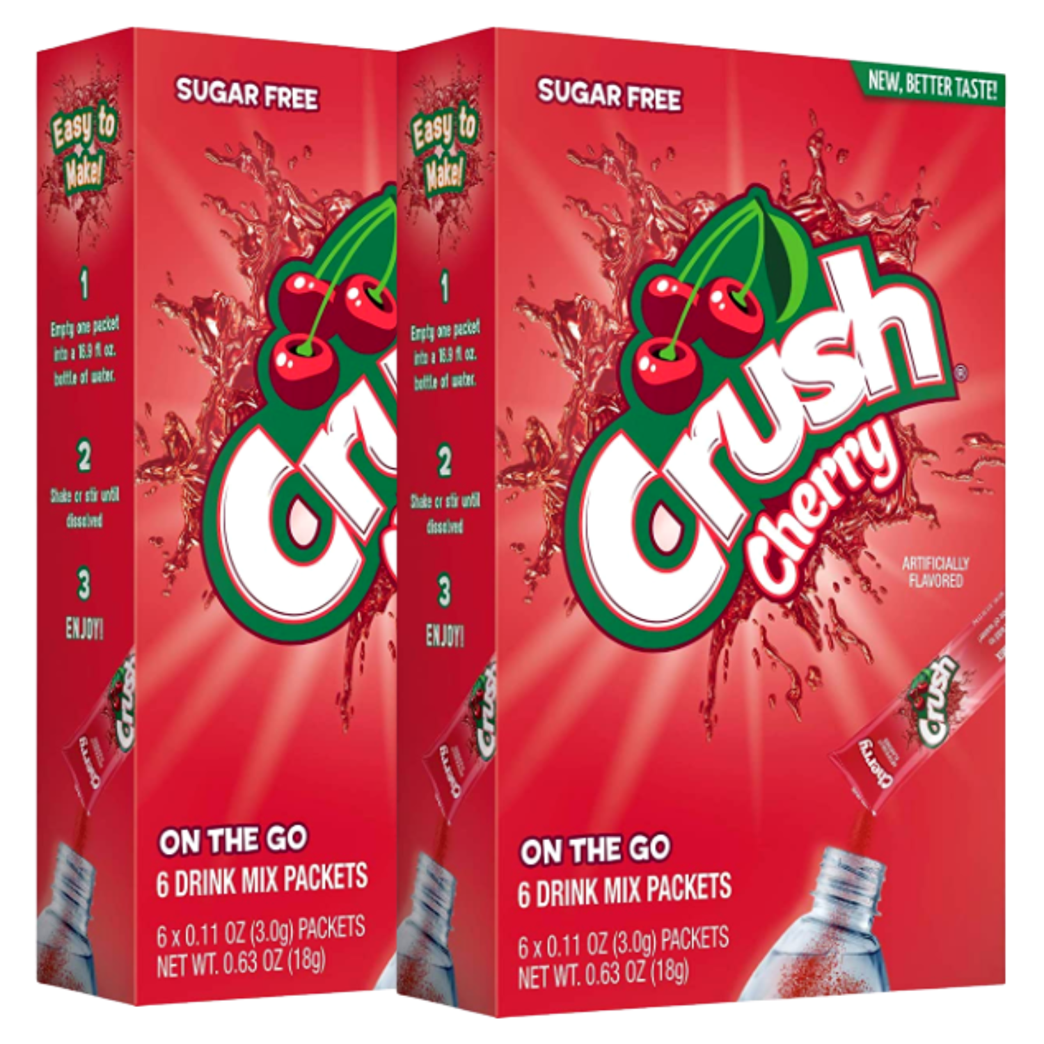 Crush Cherry Singles To Go Water Drink Mix Sugar Free Low Calorie Water 