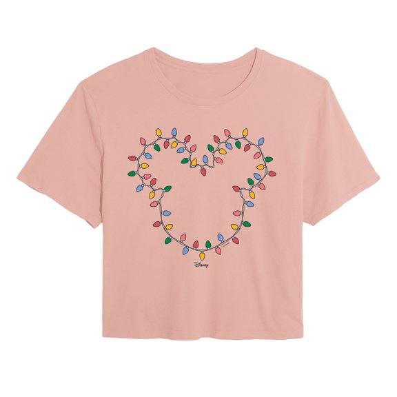 Disney - Christmas Lights Mickey Head - Juniors Cropped Graphic T-Shirt