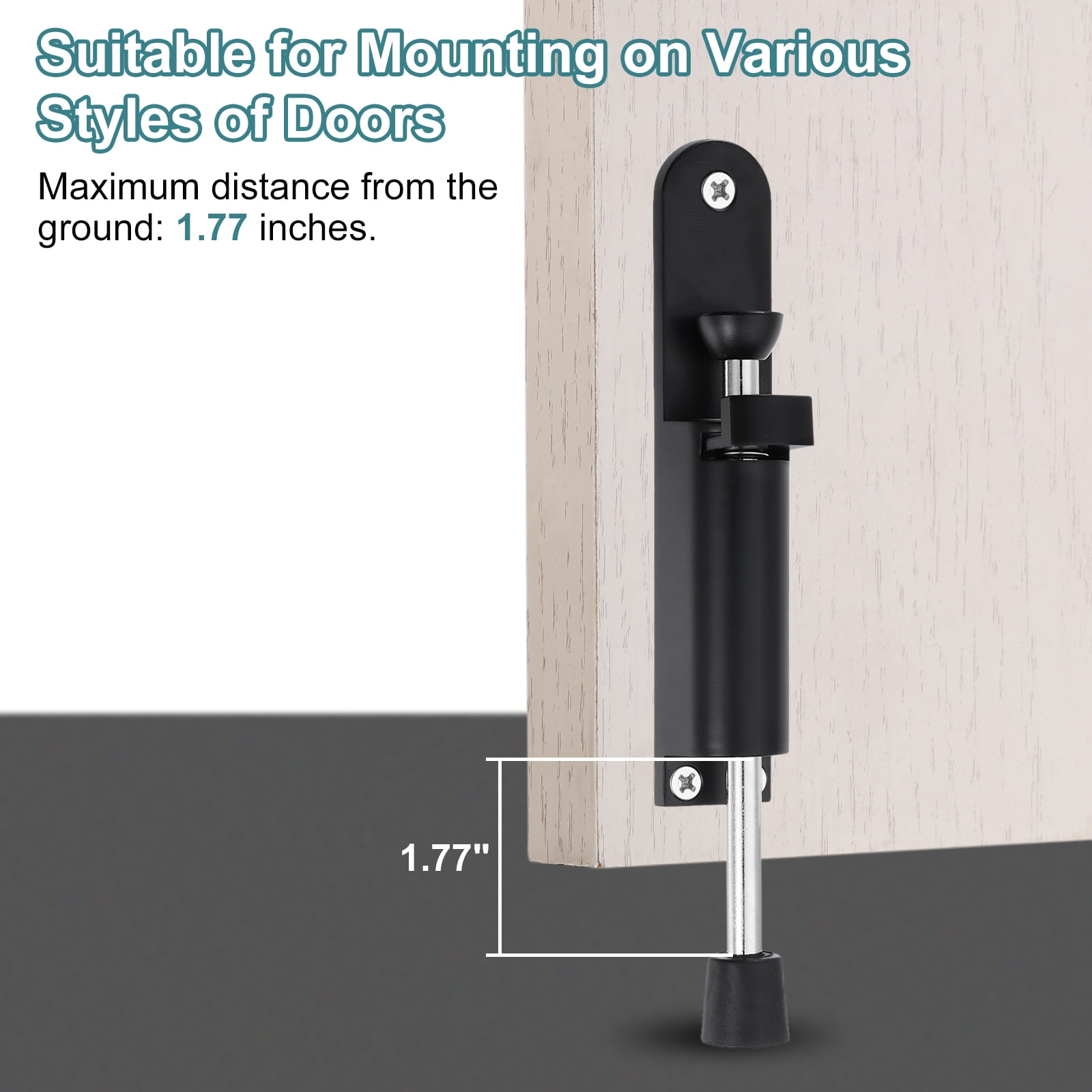 Uxcell 2 Pack Kickdown Door Stop, Spring Loaded Telescopic Door Stopper, Adjustable Door Locks Holder for Distance From the Ground 45mm/1.77", Black
