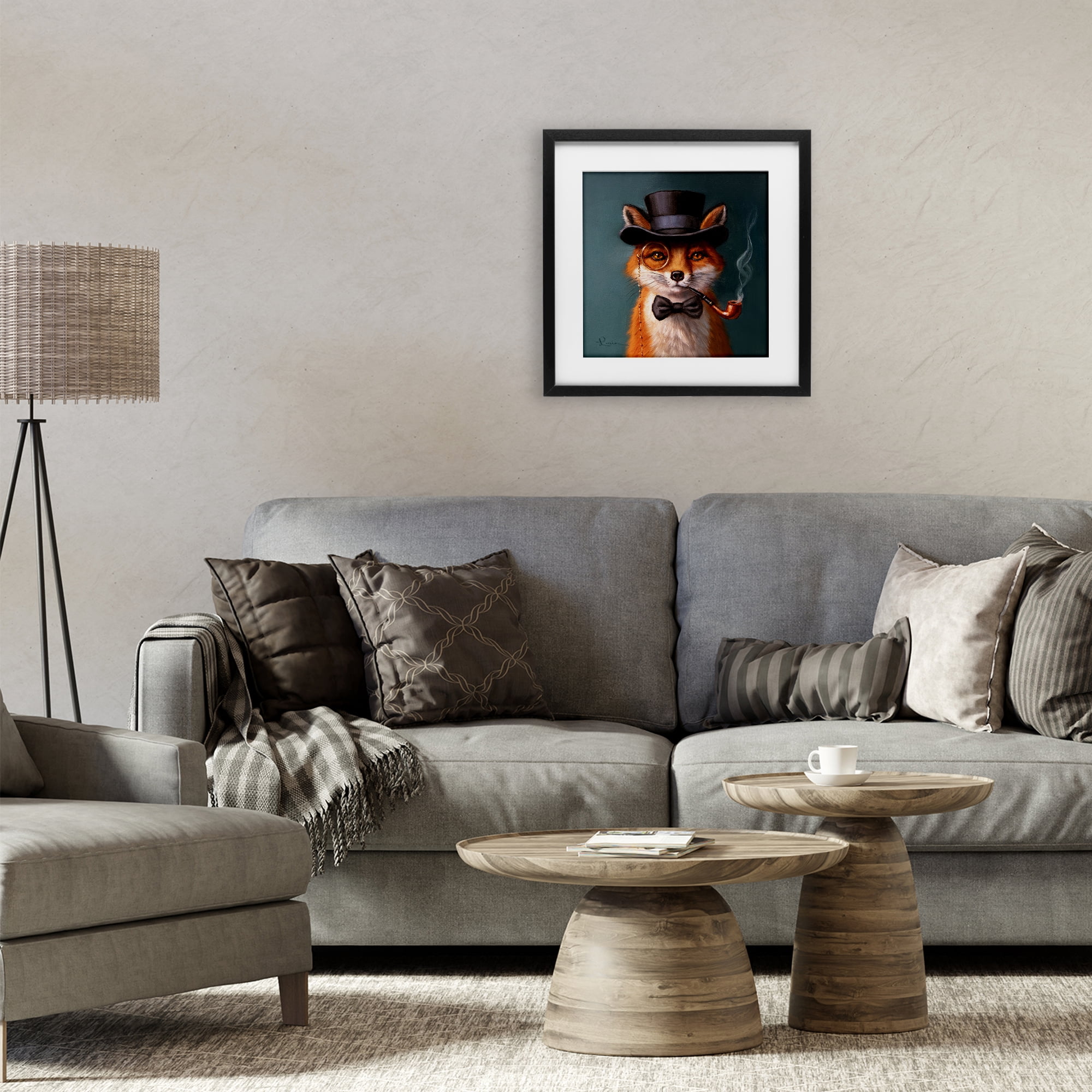 Stupell Industries Charming Dapper Fox Black Framed Print Under Glass, design by Lucia Heffernan