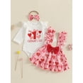 thumbnail image 3 of Baby Toddler Girls Valentine's Day Clothing Sets 3 6 9 12 18 Months Long Sleeve Letter Print Romper Heart Print Suspender Skirt Headband Outfits, 3 of 9