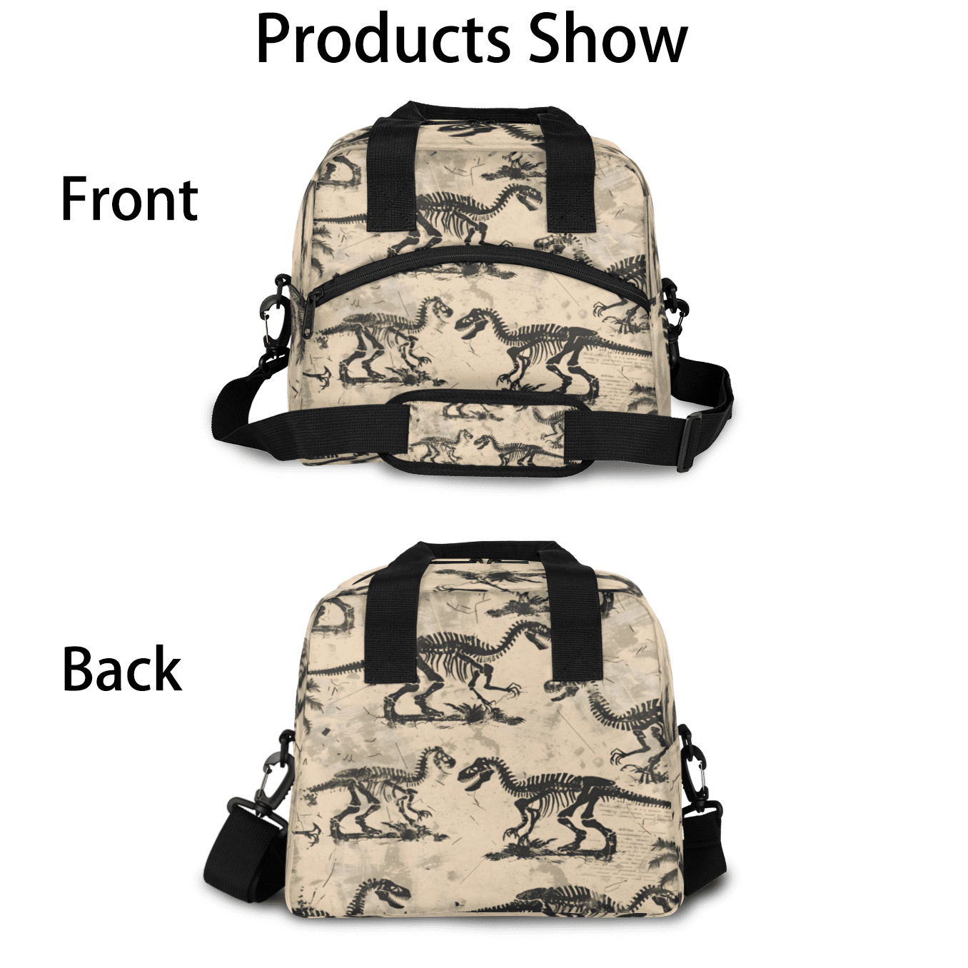 Herdesigns Cool Dinosaur Skeleton Insulated Lunch Bag for Women Men Adults Large Reusable Lunch Box Leakproof Portable Cooler Tote Bags with Adjustable Shoulder Strap