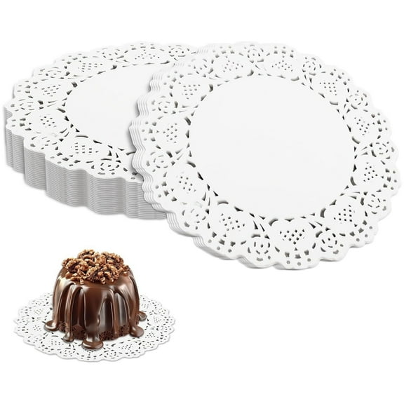 150 Pieces Lace Paper Doilies, 4.5 inch White Doilies Paper, Disposable Paper Doilies, Round Paper Placemats, Cake Packaging Pads for Buffet Fried Food Party Wedding Tableware Decoration