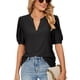 thumbnail image 2 of Top de manga abullonada con cuello en V, camisa de verano de manga corta con ojales para mujer, camisa de trabajo informal con cuello en V, fiel a su promesa, 2 of 5