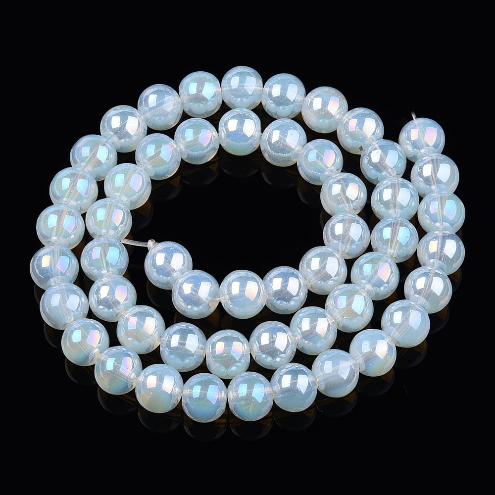 Electroplate Imitation Jade Glass Beads Strands AB Color Plated Round WhiteSmoke 8~8.5mm Hole: 1.5mm about 51~53pcs/strand 14.96 inch~15.55 inch(38~39.7cm)