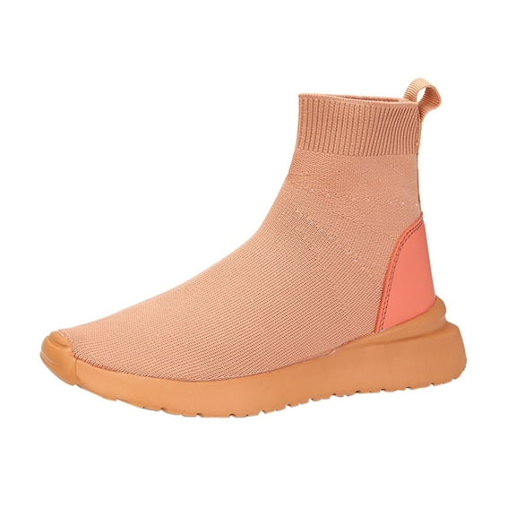 Mepaouo Women's High Top Socks Sneakers Breathable Walking Running Tennis Casual Sports Shoes(Orange,5.5)