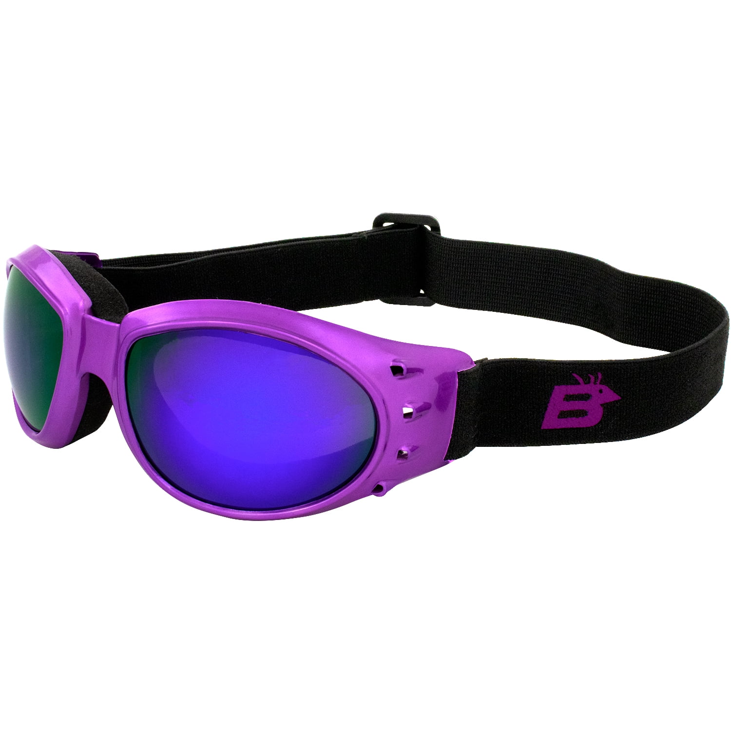 3 Pairs of Birdz Eyewear Eagle Womens Purple Airy Foam Padded Motorcycle Goggles Smoke Clear & Purple ReflecTech Mirror Lenses 