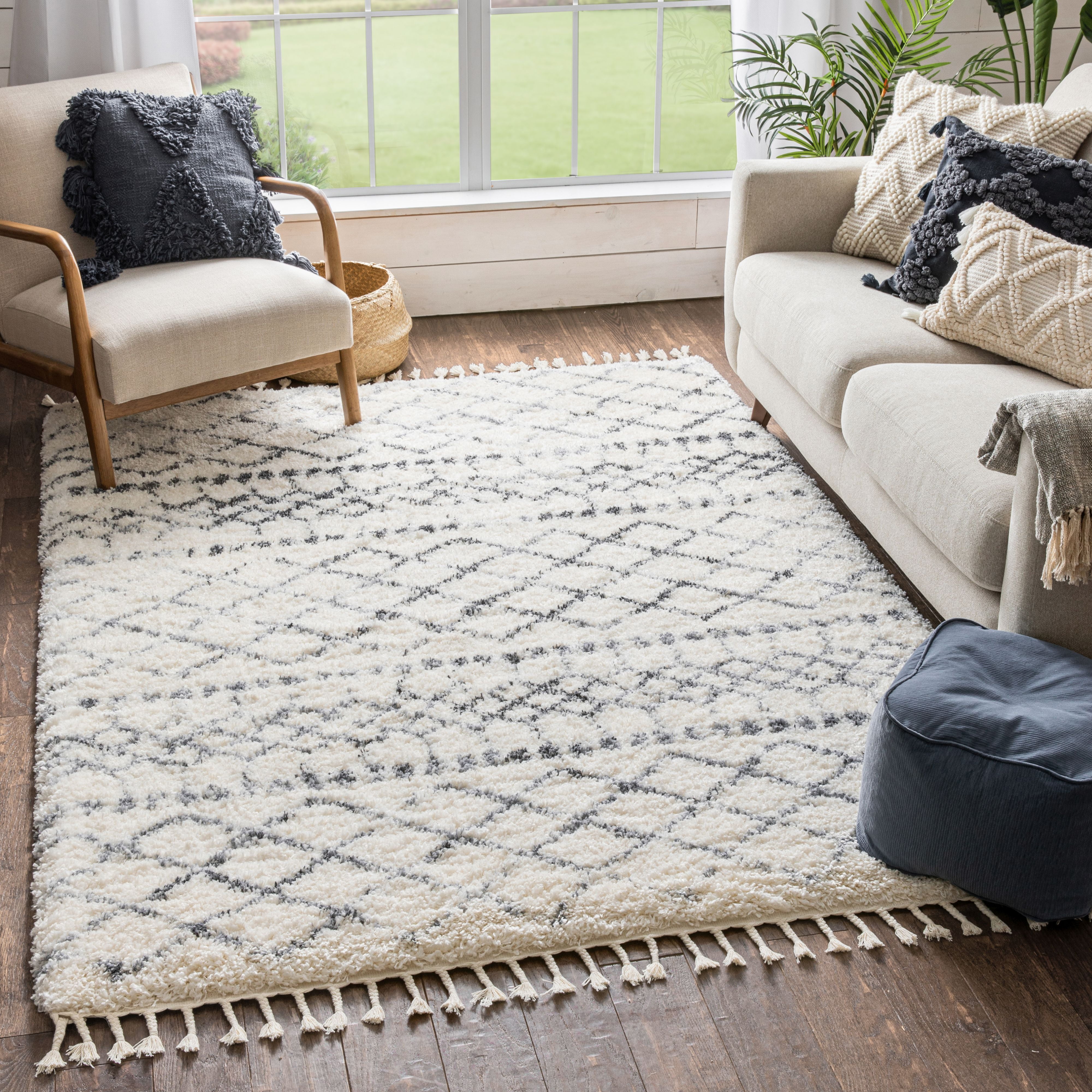 Cosy Cream Shaggy Rugs Thick Aztec Non Shed Cheap Living Room Rug Hall Runners 