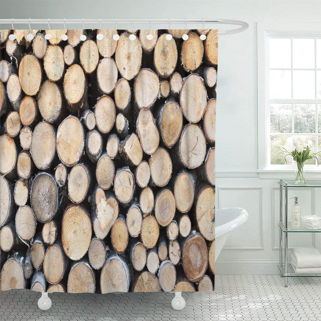 Rustic Firewood Waterproof Fabric Shower Curtain Hooks Bathroom Decor 72x72 Inch 
