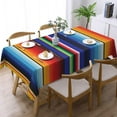 thumbnail image 3 of Rectangle Colorful Mexican Table Cloth for Dining Tables, Reusable Rainbow Colorful Stripe Tablecloths Decor Tabletop Kitchen Bright Lines Table Cover for Holiday,Picnic,Party, 60x84 Inch, 3 of 7