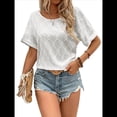thumbnail image 1 of Camisa de Corta con Bordado de Ojales para Mujer, Cuello Redondo, Botones en la Espalda, Blusa Básica Informal Holgada de Punto, , Talla L, 1 of 8