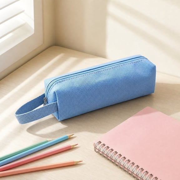 Antqov Pen Case, Soft Cute Pencil Bag Small Pencil Pouch Organizer with Zipper & Handle for Home Office Supplies