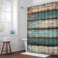 thumbnail image 5 of Teal Blue Wood Grain Fabric Shower Curtain Vintage Wooden Washable Shower Curtains for Bathroom, Waterproof Bath Curtain with Hooks Home Decor 72x72in, 5 of 8