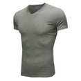 thumbnail image 5 of HUANBAI Men's Muscle T Shirts Stretch Short Sleeve V Neck Bodybuilding Workout Tee Shirts Ribbed Knit Shirt, 5 of 6