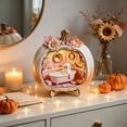 thumbnail image 4 of Halloween Ghost Pumpkin Mini House Light, Illuminated Wooden Miniature Scene Ornament with Cute Spirit Figure, Desktop Tabletop Decoration for Mantel, Shelf, Entryway, Party & Fall Display, 4 of 6
