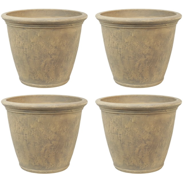 Sunnydaze Jardinière d'Extérieur à Double Paroi Résistante aux Intempéries en Anjelica - 24 Pouces - Beige - Lot de 4