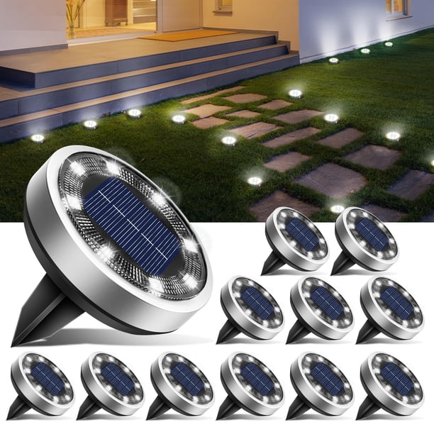 Luces solares de tierra btfarm, paquete de 12 unidades, para exteriores, 8 LED, color blanco frío