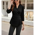 thumbnail image 4 of Blusas elegantes para mujer, blusa cruzada de manga 3/4, top con cuello en V, 4 of 6