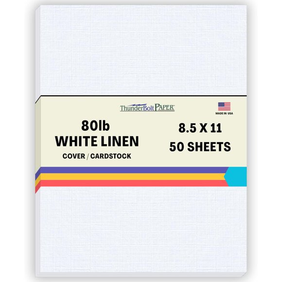 50 White Linen 80# Cover Paper Sheets - 8.5" X 11" (8.5X11 Inches) Standard Letter|Flyer Size - 80 lb/pound Card Weight - Fine Linen Textured Finish