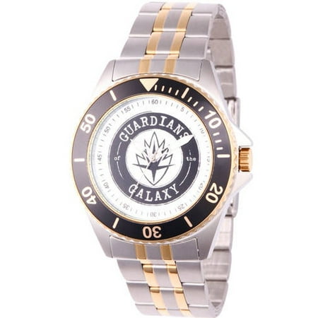 Black Bezel Watch - Marvel Guardians of the Galaxy Men's Honor Two Tone Stainless Steel Watch, Black Bezel, Two Tone Stainless Steel Bracelet